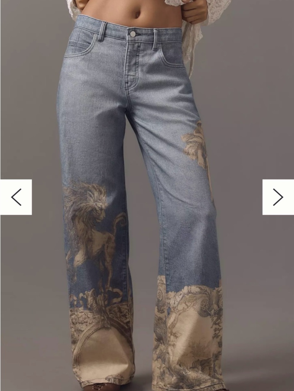 Anthropologie Pilcro Jeans with Unicorn, Lion, Statue Print